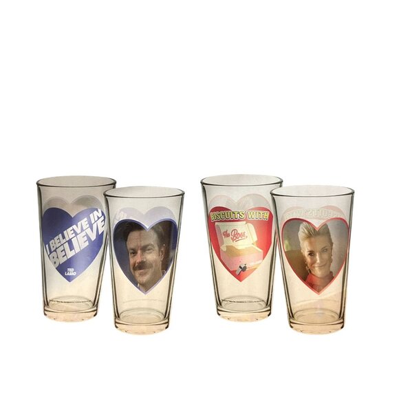 Ted Lasso Glassware Set 16 Oz By Zak! Smiles - I Believe In Believe & Biscuits W - Picture 1 of 2